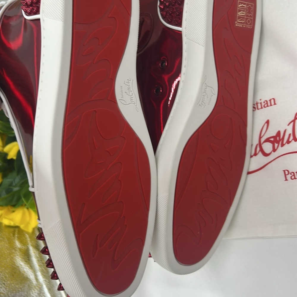 Christian Louboutin Red Spiked Sneakers - Picture 3 of 10